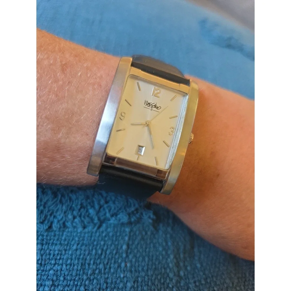 Mossimo Watch Men's Black Leather Adjustable Band Silver Face Rectangle